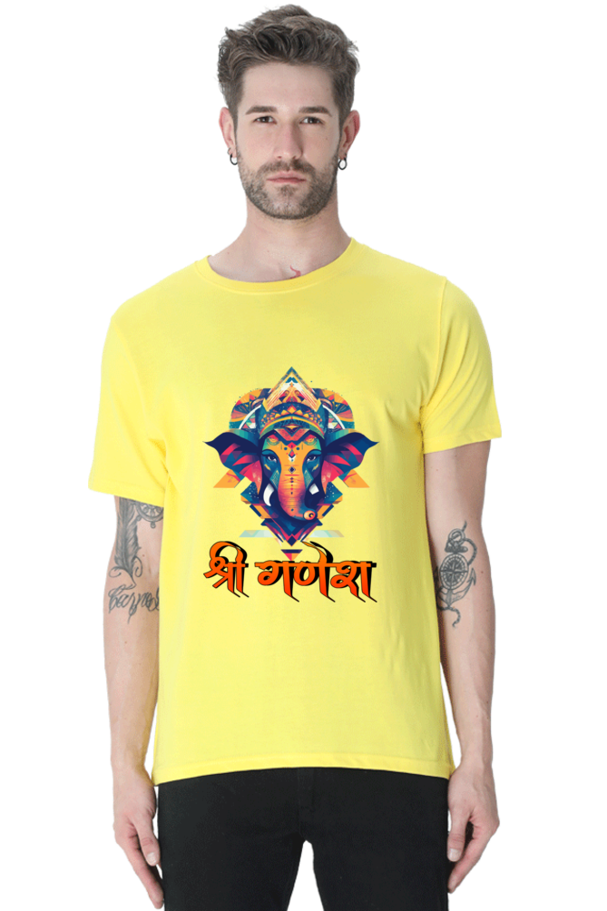 Jai Ganesha Protector Round Neck Half Sleeve Classic T-Shirts for Men Vastrdhamm