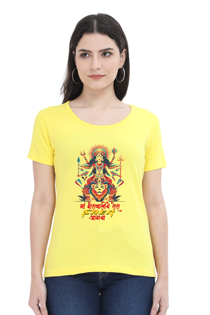 Maa Durga Warrior Round Neck Half Sleeve Classic T-Shirts for Women Vastrdhamm