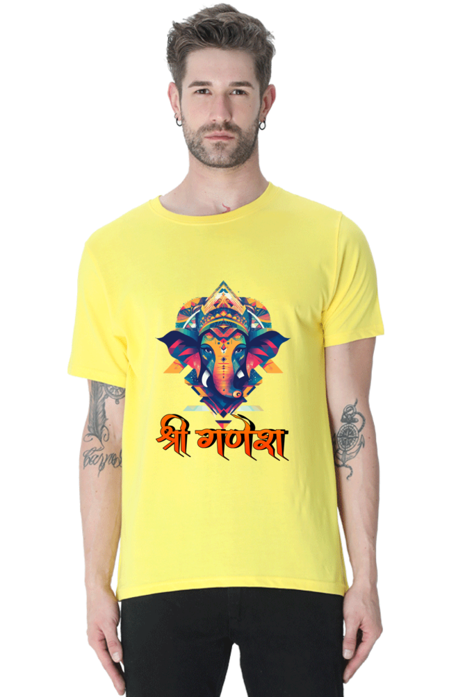 Jai Ganesha Protector Round Neck Half Sleeve Classic T-Shirts for Men Vastrdhamm