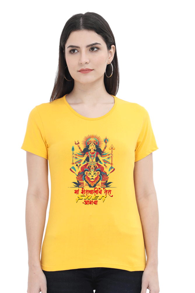 Maa Durga Warrior Round Neck Half Sleeve Classic T-Shirts for Women Vastrdhamm