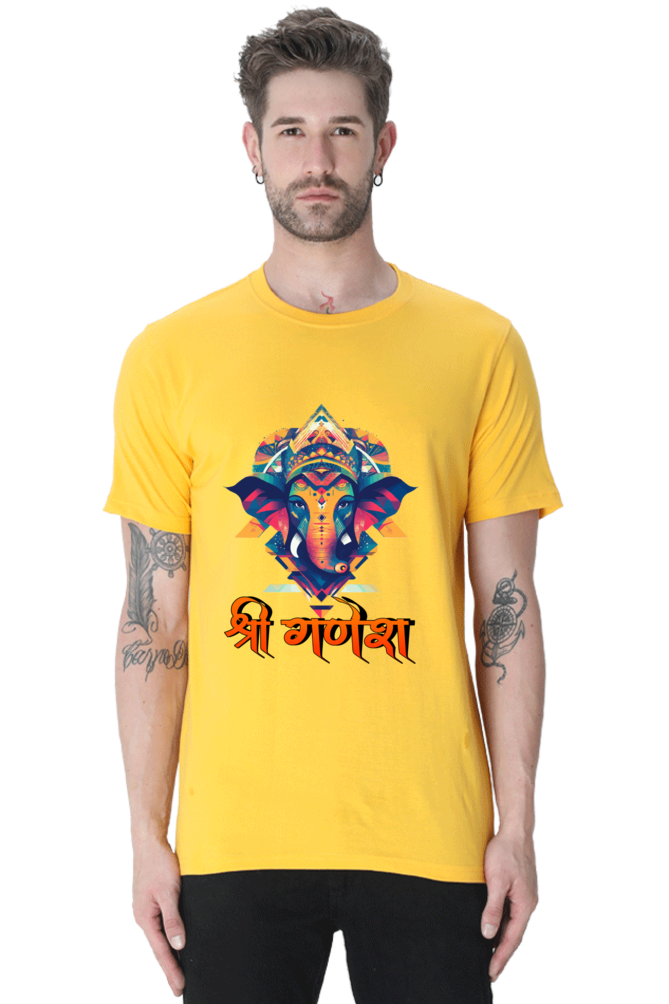 Jai Ganesha Protector Round Neck Half Sleeve Classic T-Shirts for Men Vastrdhamm