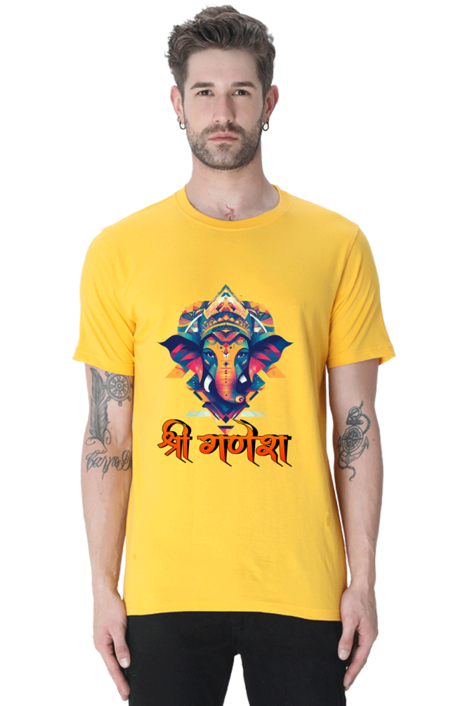 Jai Ganesha Protector Round Neck Half Sleeve Classic T-Shirts for Men Vastrdhamm