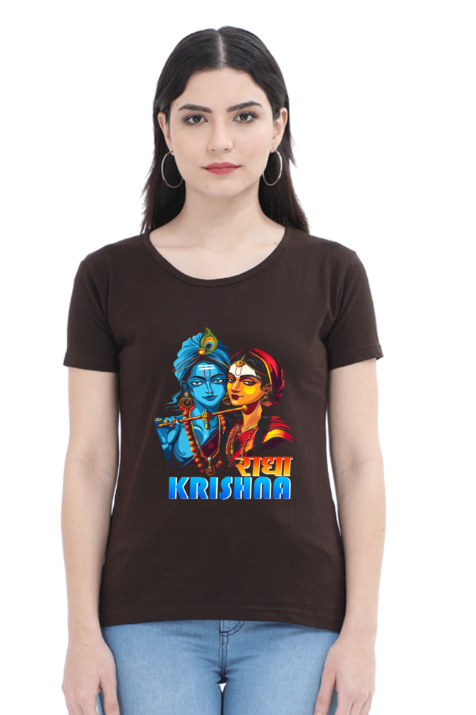 Shree Krishan Divine Love Round Neck Half Sleeve Classic T-Shirts for Women Vastrdhamm