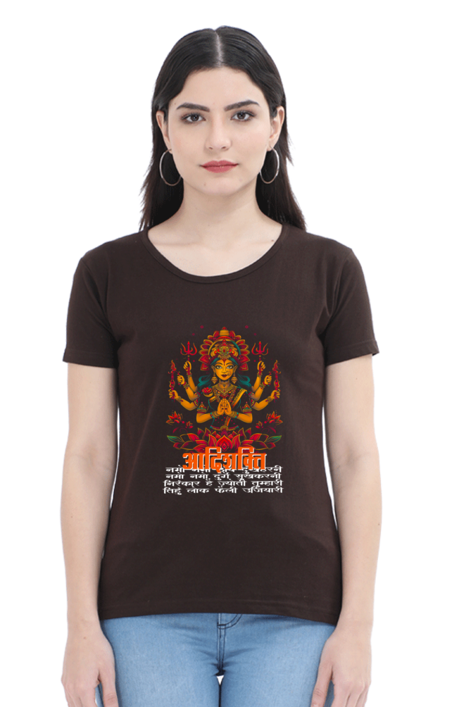 Maa Durga Power Round Neck Half Sleeve Classic T-Shirts for Women Vastrdhamm