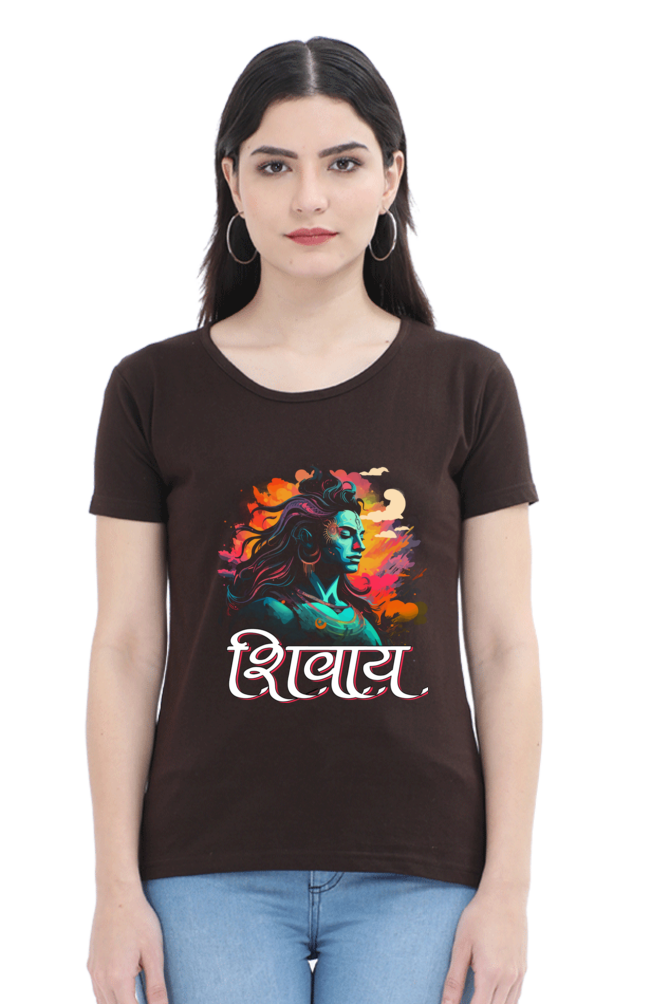 Shiv Ji Trishul Power Round Neck Half Sleeve Classic T-Shirts for Women Vastrdhamm