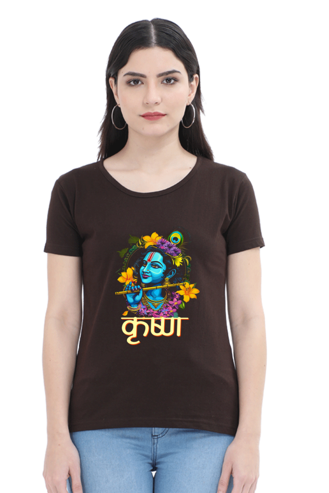 Shree Krishan Govardhan Protector Round Neck Half Sleeve Classic T-Shirts for Women Vastrdhamm