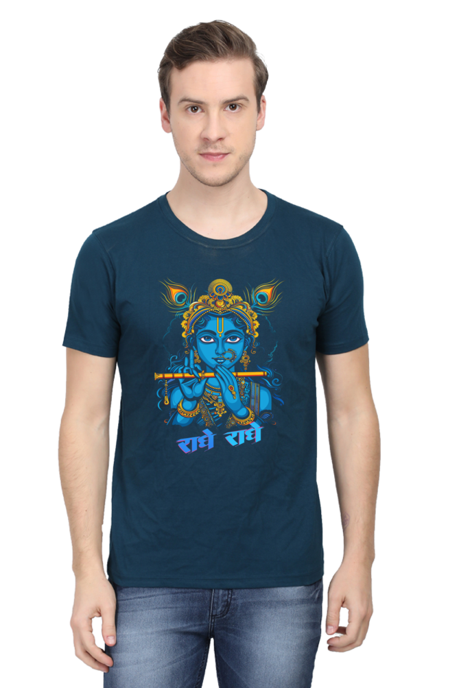 Shree Krishan Flute Melody Round Neck Half Sleeve Classic T-Shirts for Men Vastrdhamm