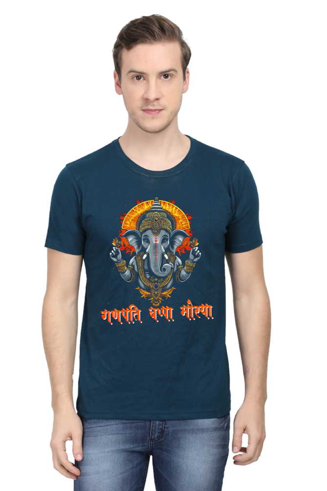 Jai Ganesha Blessings Round Neck Half Sleeve Classic T-Shirts for Men Vastrdhamm