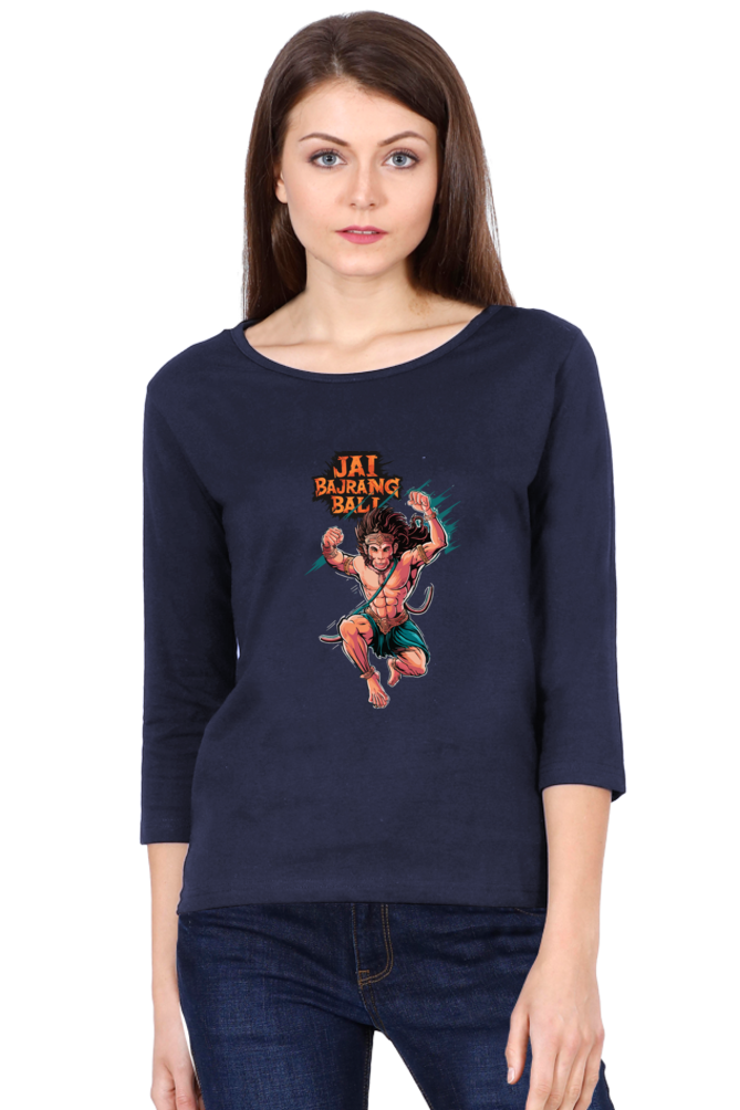 Hanuman Bhakti DevotionRound Neck Full Sleeve T-Shirts for Women Vastrdhamm