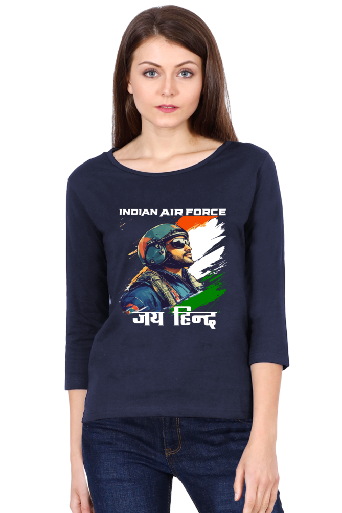 Sky Warriors: Indian Air Force Round Neck Full Sleeve T-Shirts for Women Vastrdhamm