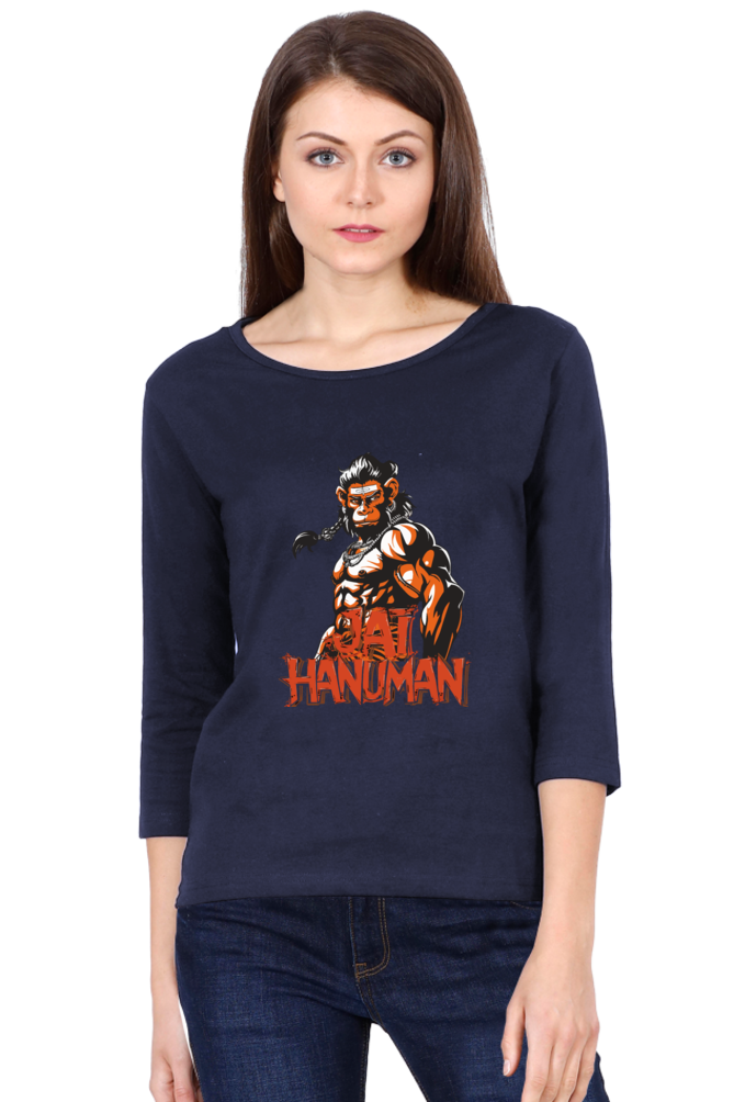 Hanuman Warrior SpiritRound Neck Full Sleeve T-Shirts for Women Vastrdhamm