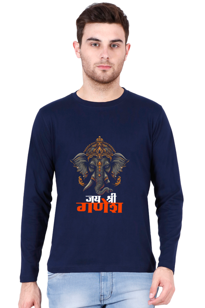 Ganesha Devotion Round Neck Full Sleeve T-Shirts for Men Vastrdhamm