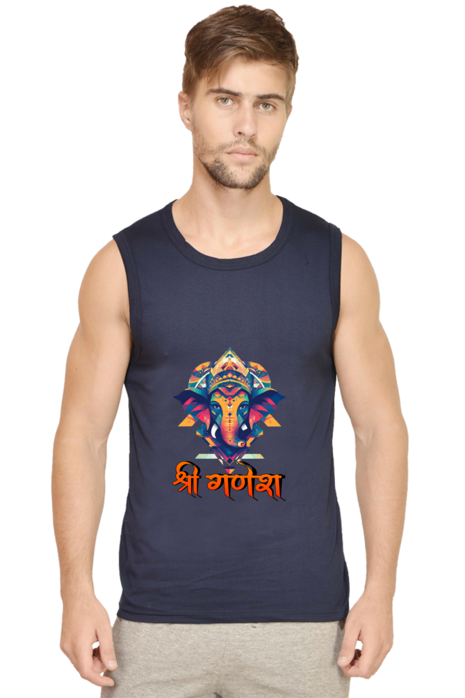 Jai Ganesha Protector Round Neck Sleeveless T-Shirts for Men Vastrdhamm