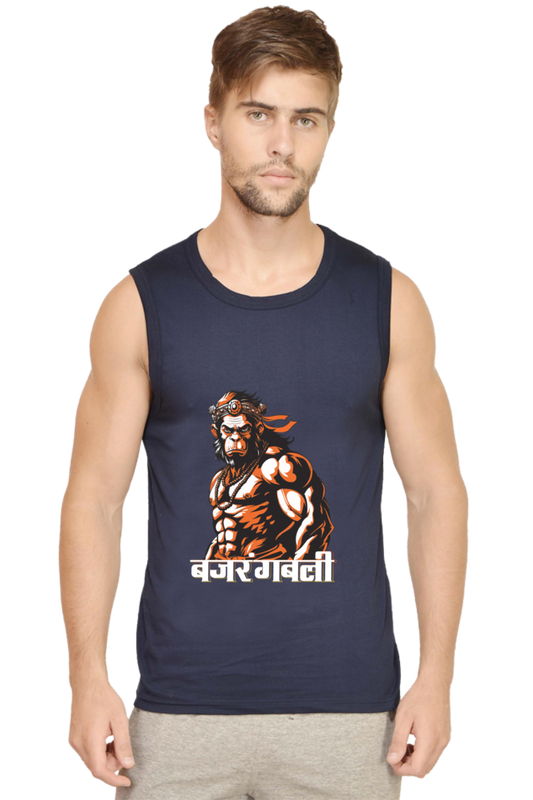 Hanuman Devotion Round Neck Sleeveless T-Shirts for Men Vastrdhamm