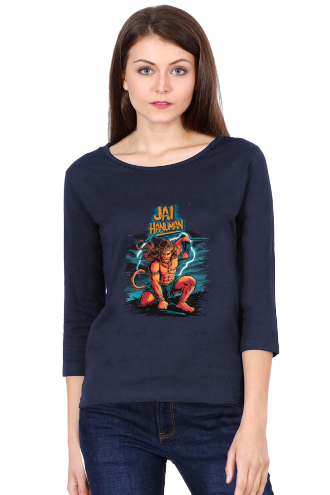 Hanuman Sacred MightRound Neck Full Sleeve T-Shirts for Women Vastrdhamm