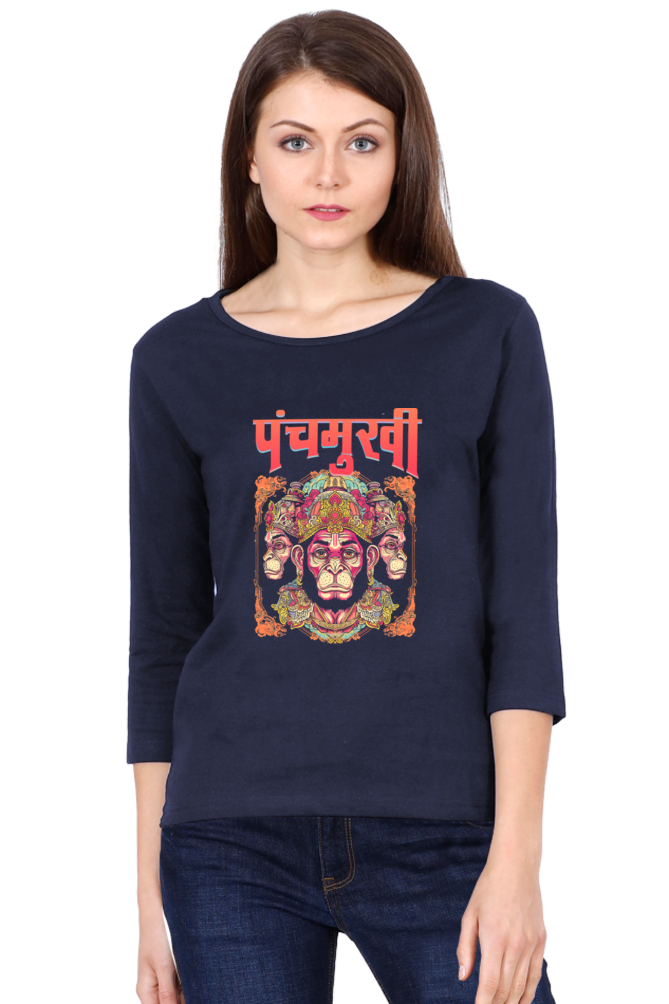 Hanuman Immortal ValorRound Neck Full Sleeve T-Shirts for Women Vastrdhamm