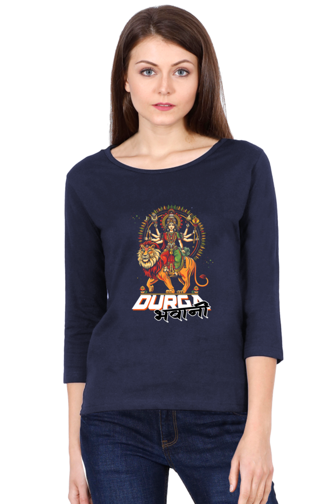 Durga ProtectorRound Neck Full Sleeve T-Shirts for Women Vastrdhamm