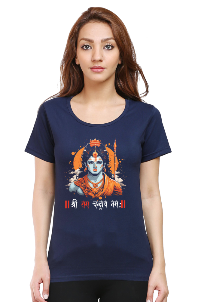 Ram Ji Divine Warrior Round Neck Half Sleeve Classic T-Shirts for Women Vastrdhamm