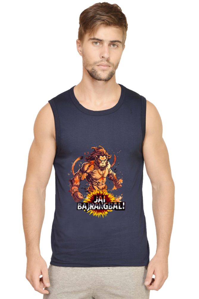 Hanuman Devotional Power Round Neck Sleeveless T-Shirts for Men Vastrdhamm