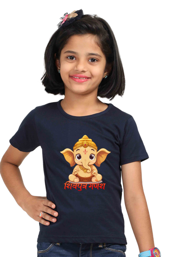 Jai Ganesha Glory Round Neck Half Sleeve Classic T-Shirts for Girl Vastrdhamm