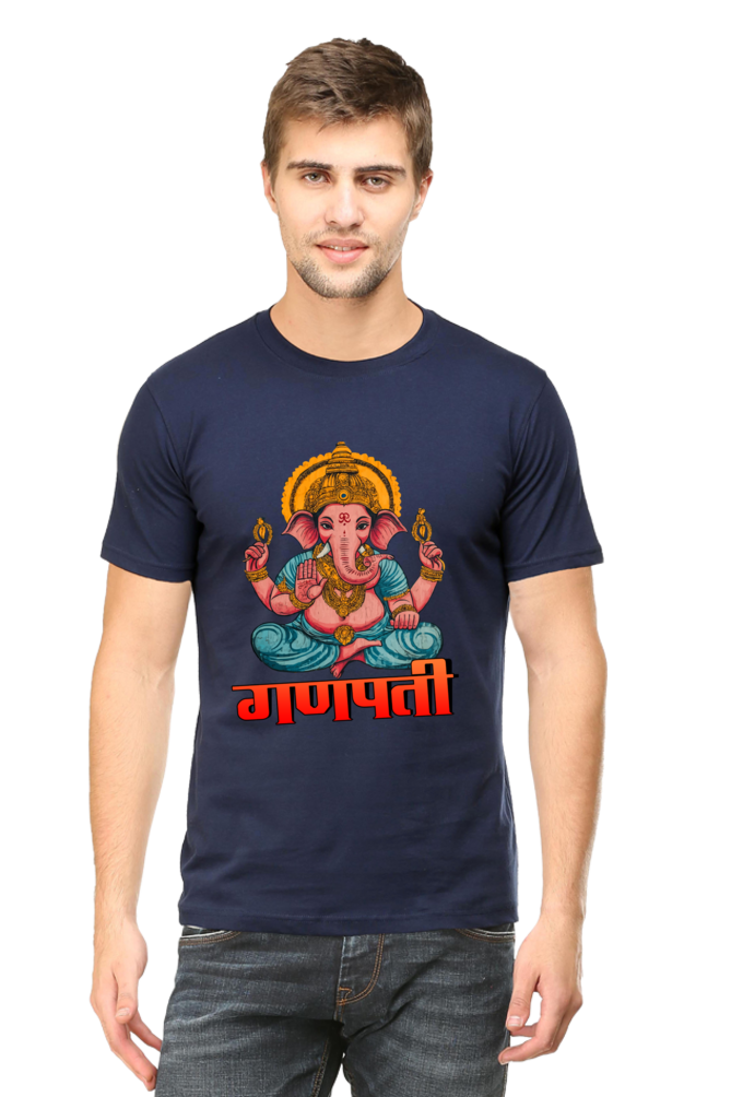 Jai Ganesha Victory Round Neck Half Sleeve Classic T-Shirts for Men Vastrdhamm