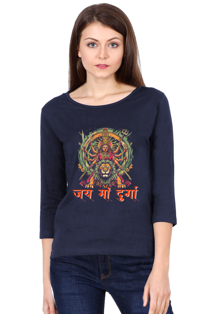 Maa Durga VictoryRound Neck Full Sleeve T-Shirts for Women Vastrdhamm