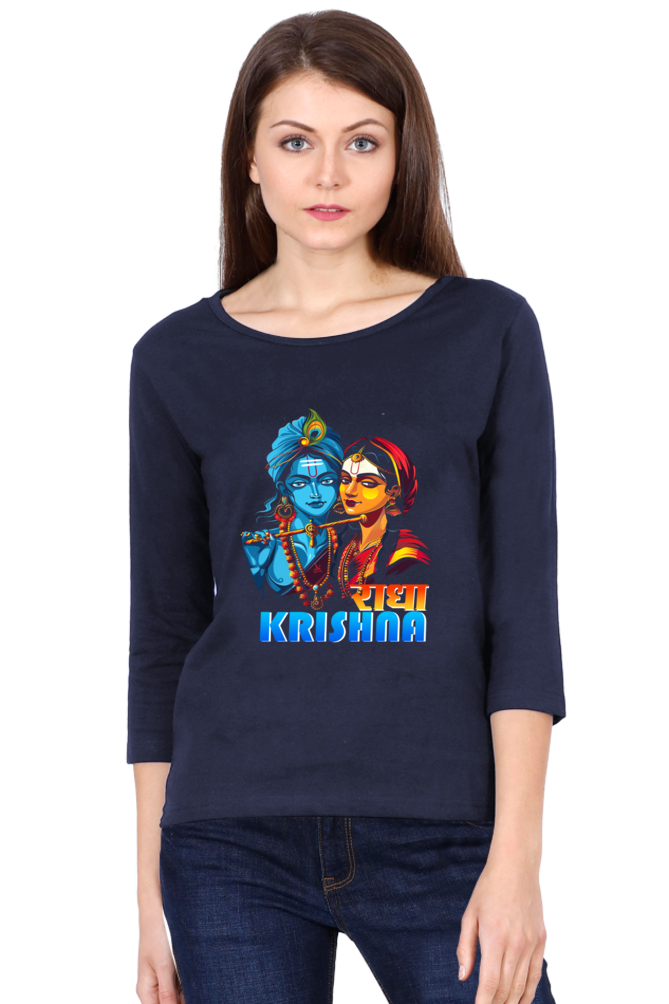 Shree Krishan Divine Love Round Neck Full Sleeve T-Shirts for Women Vastrdhamm