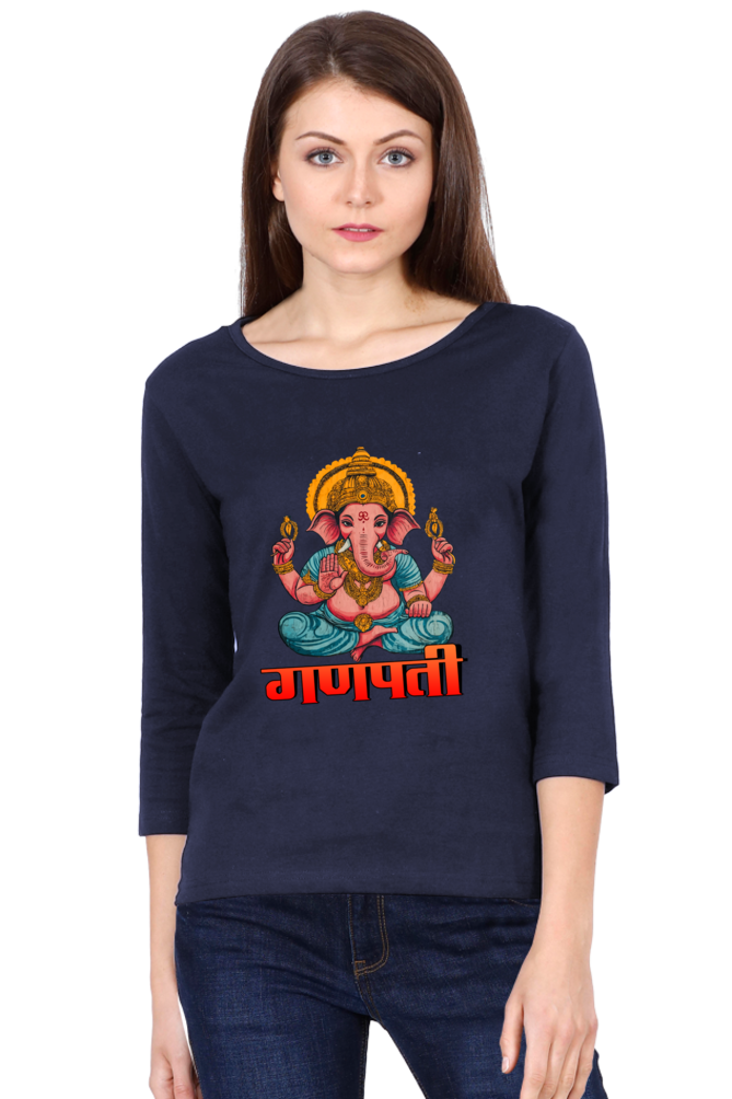 Ganesha BlessingsRound Neck Full Sleeve T-Shirts for Women Vastrdhamm