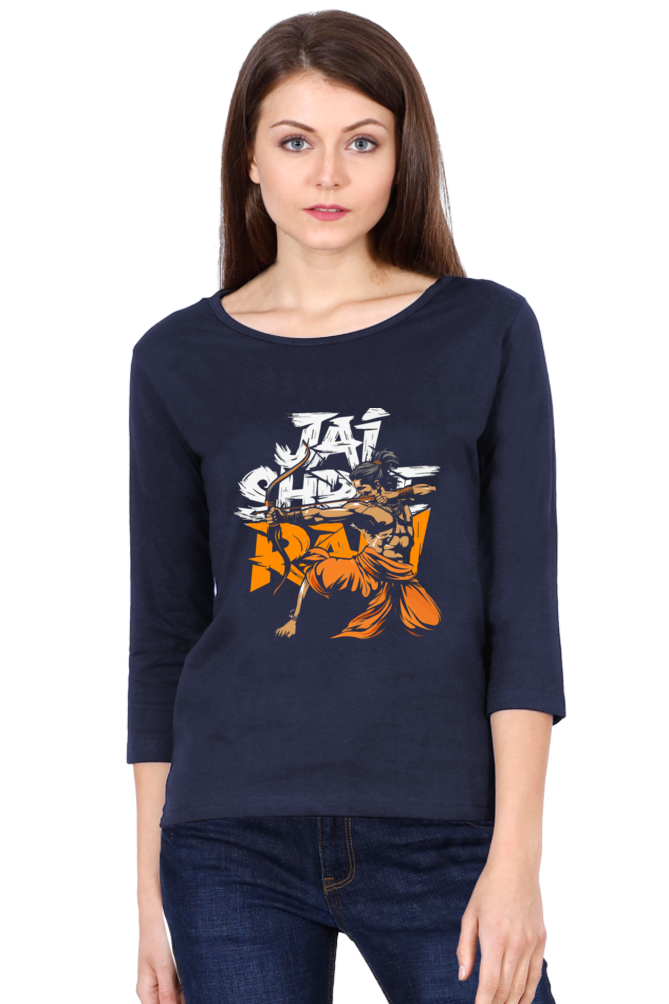 Ram Ji Dharma Protector Round Neck Full Sleeve T-Shirts for Women Vastrdhamm