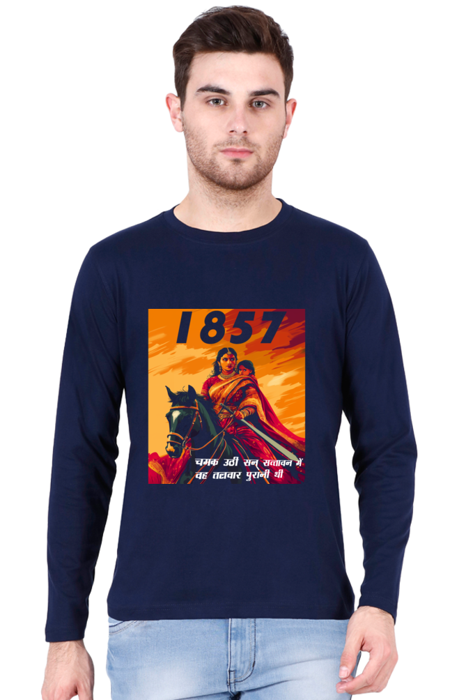 Lakshmi Bai Courage Unleashed Round Neck Full Sleeve T-Shirts for Men Vastrdhamm