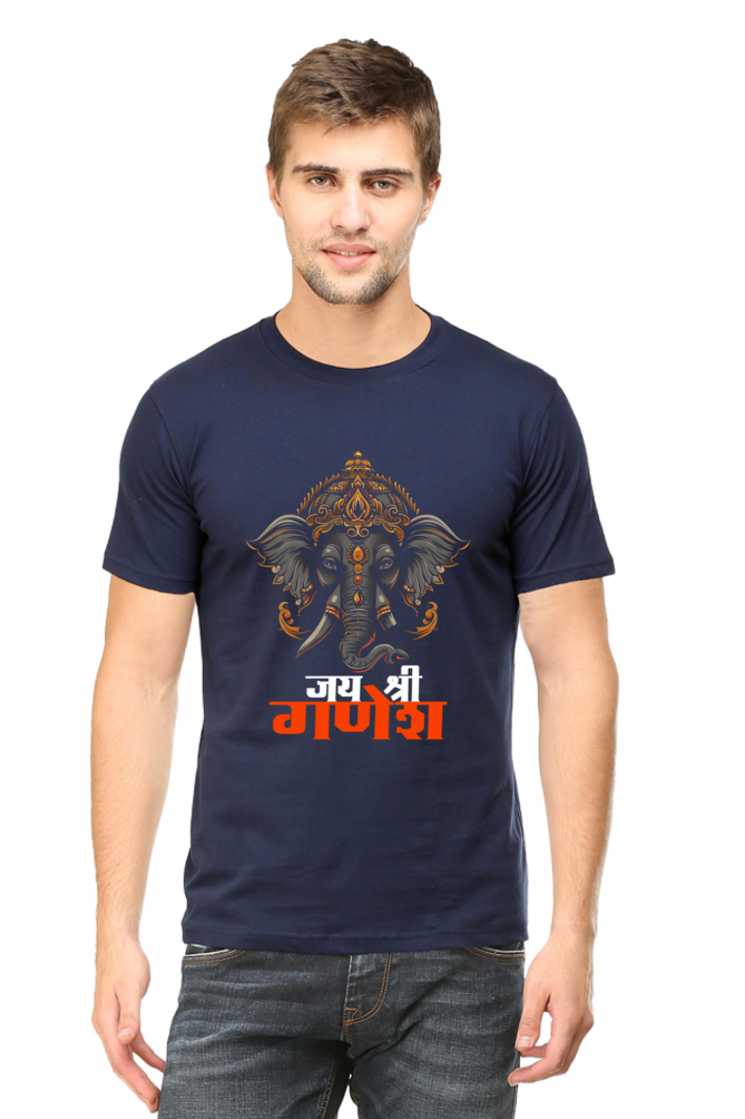 Ganesha Devotion Round Neck Half Sleeve Classic T-Shirts for Men Vastrdhamm