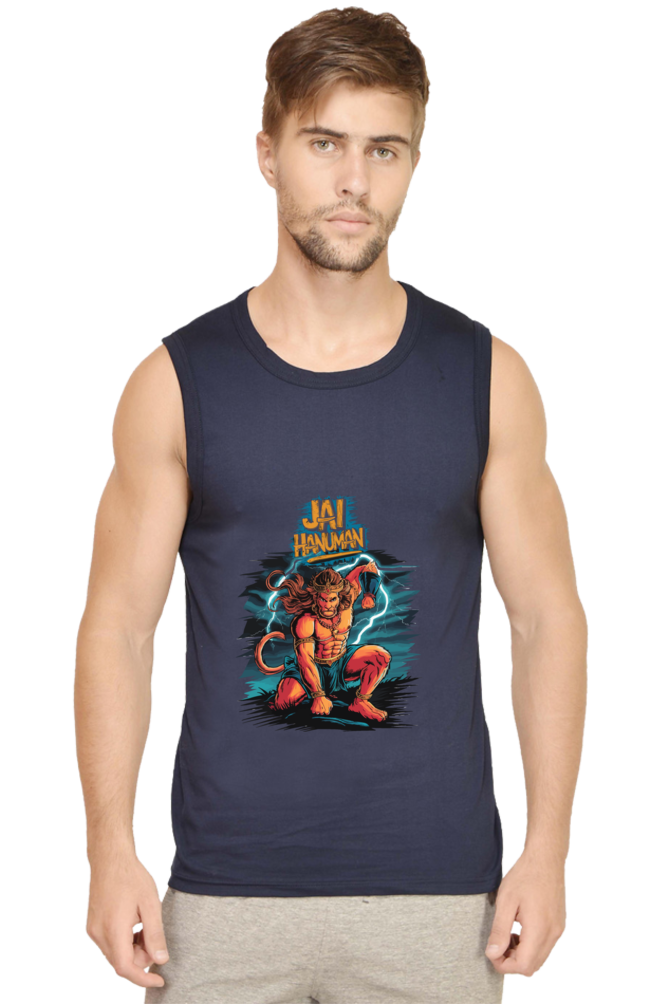 Hanuman Sacred Might Round Neck Sleeveless T-Shirts for Men Vastrdhamm