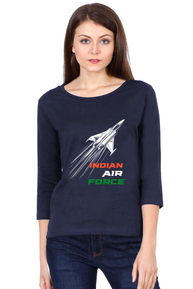 Sky Warriors: Indian Air Force Round Neck Full Sleeve T-Shirts for Women Vastrdhamm