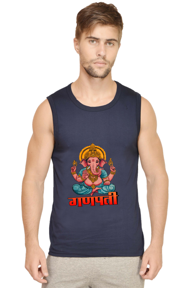 Jai Ganesha Victory Round Neck Sleeveless T-Shirts for Men Vastrdhamm