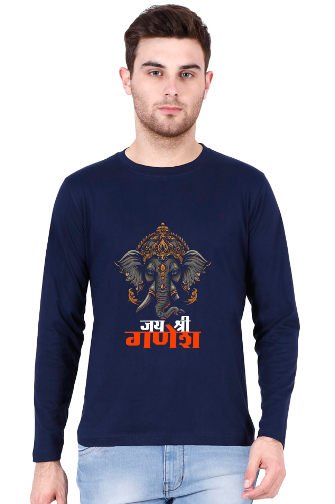 Ganesha Devotion Round Neck Full Sleeve T-Shirts for Men Vastrdhamm