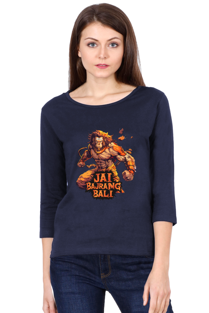 Hanuman DevoteeRound Neck Full Sleeve T-Shirts for Women Vastrdhamm