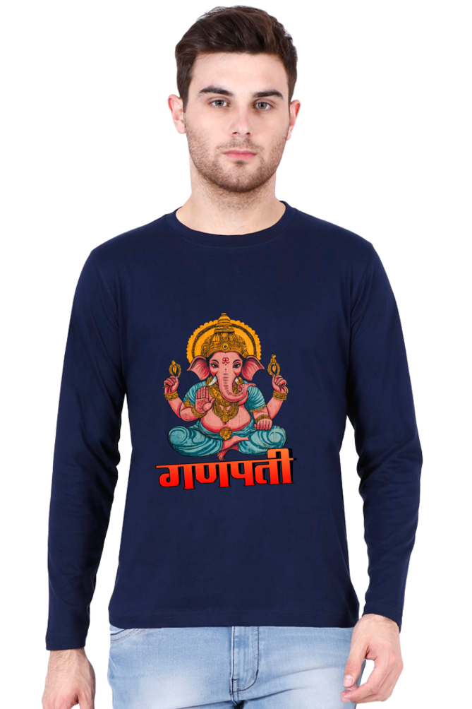 Jai Ganesha Victory Round Neck Full Sleeve T-Shirts for Men Vastrdhamm