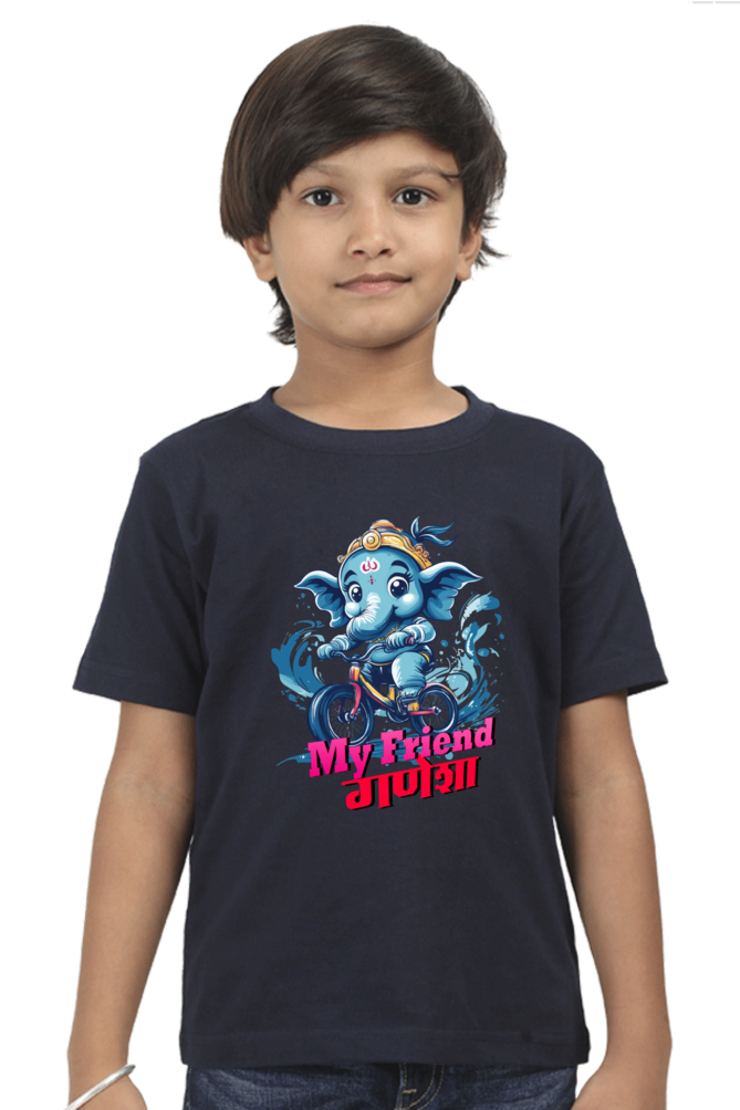 Jai Ganesha Blessings Round Neck Half Sleeve Classic T-Shirts for Boy Vastrdhamm