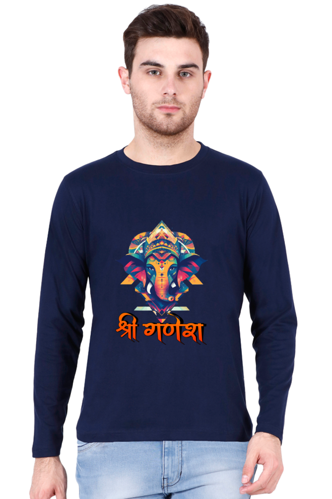 Jai Ganesha Protector Round Neck Full Sleeve T-Shirts for Men Vastrdhamm