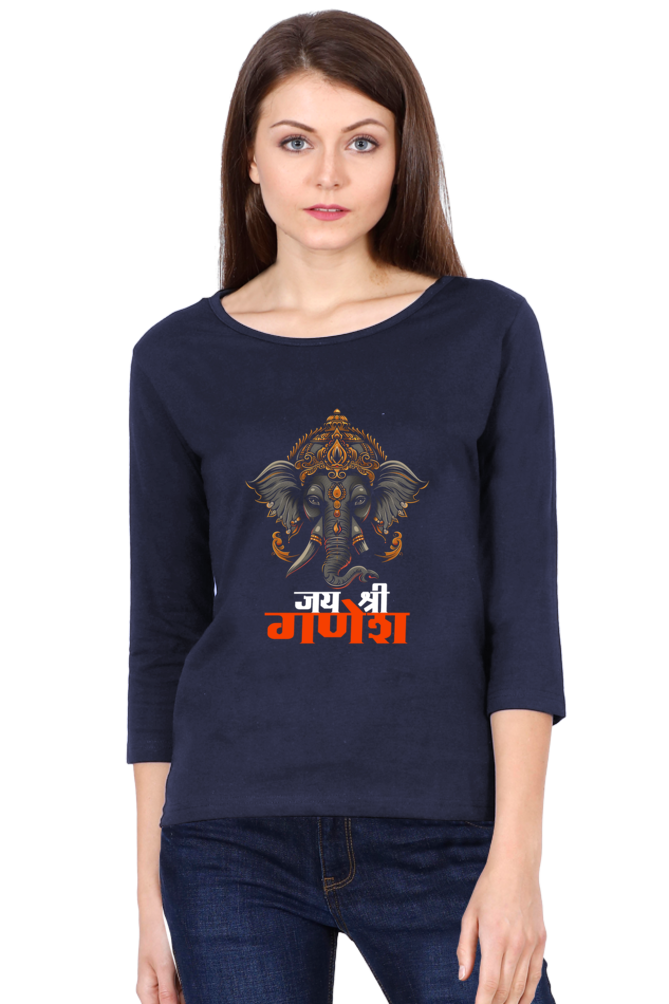 Jai Ganesha PowerRound Neck Full Sleeve T-Shirts for Women Vastrdhamm