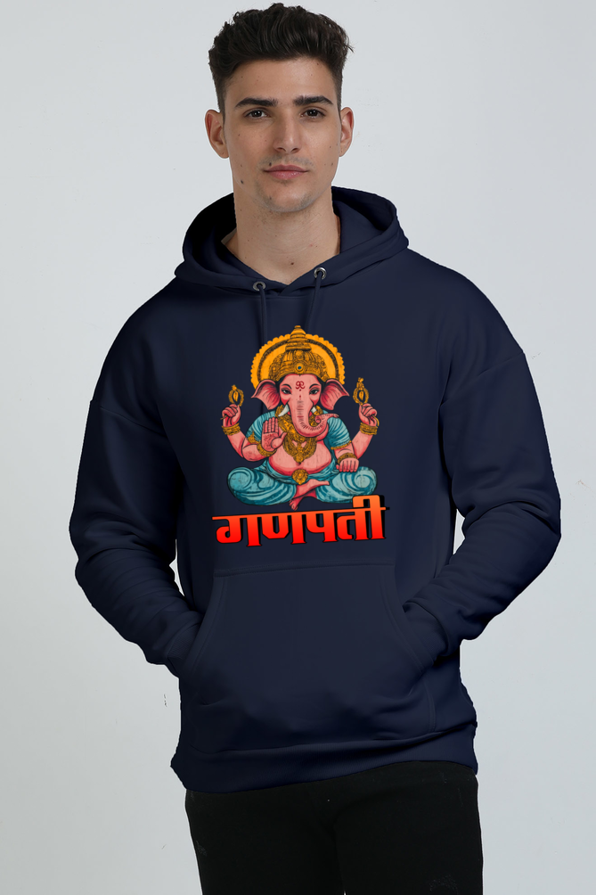 Jai Ganesha Victory Oversized Hooded Sweatshirt T-Shirts for Men Vastrdhamm