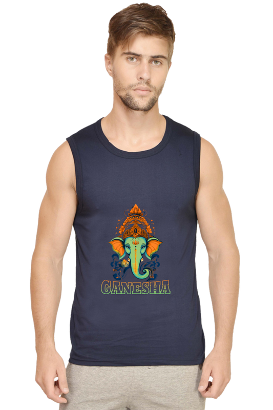 Jai Ganesha Glory Round Neck Sleeveless T-Shirts for Men Vastrdhamm