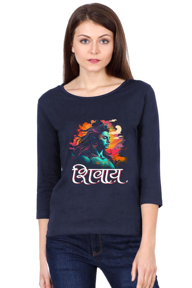 Shiv Ji Trishul Power Round Neck Full Sleeve T-Shirts for Women Vastrdhamm