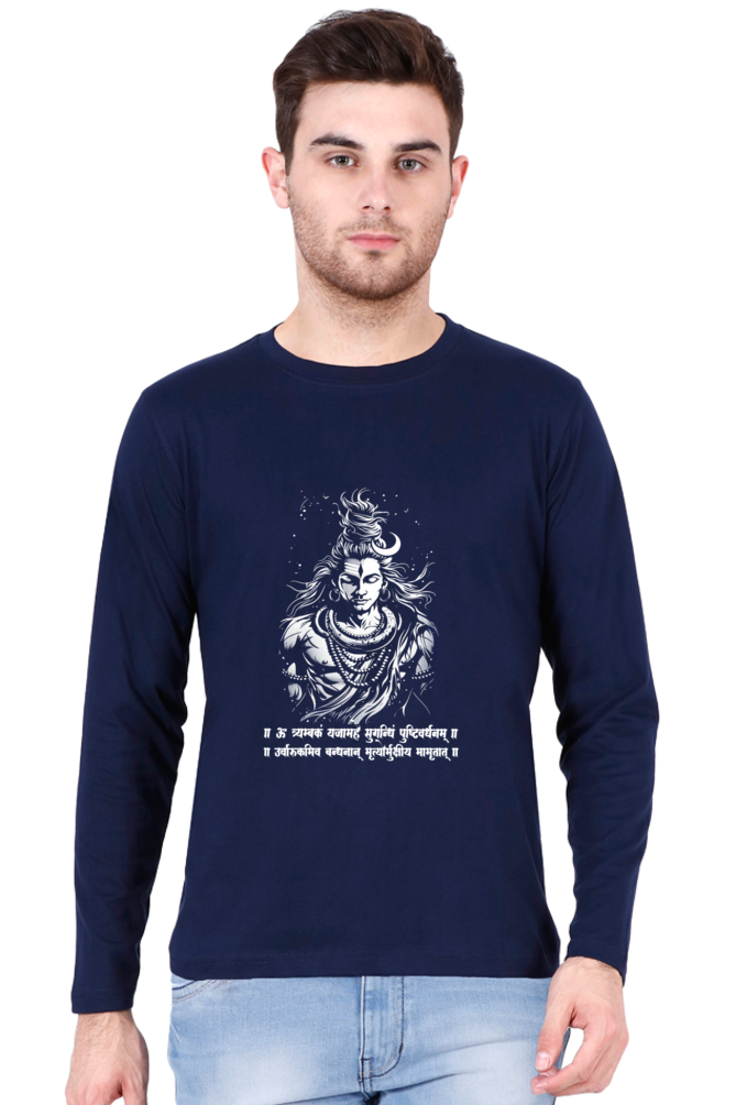 Shiv Ji Warrior Spirit Round Neck Full Sleeve T-Shirts for Men Vastrdhamm