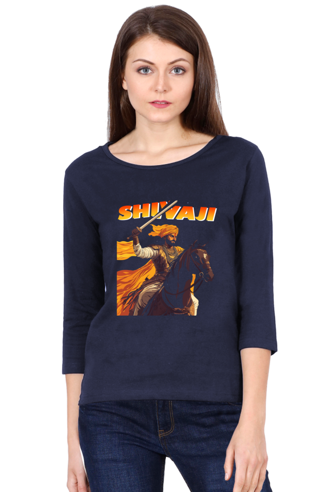 Shivaji Maharaj Warrior Spirit Round Neck Full Sleeve T-Shirts for Women Vastrdhamm