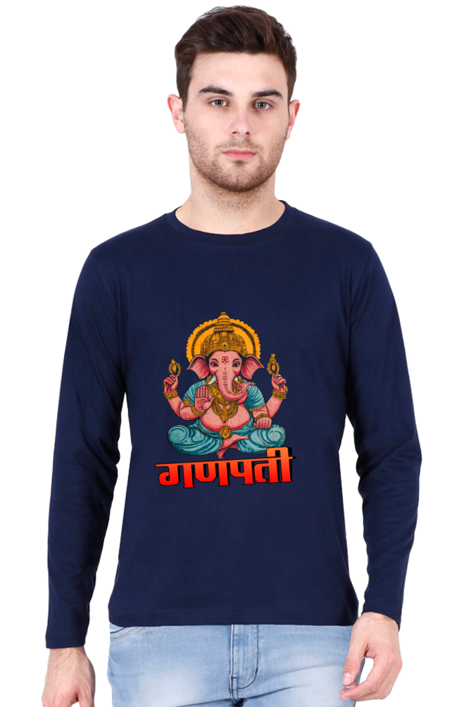 Jai Ganesha Victory Round Neck Full Sleeve T-Shirts for Men Vastrdhamm