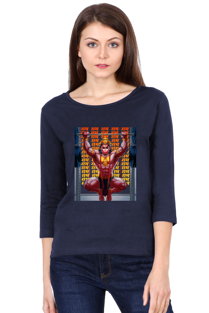 Hanuman Supreme DevotionRound Neck Full Sleeve T-Shirts for Women Vastrdhamm