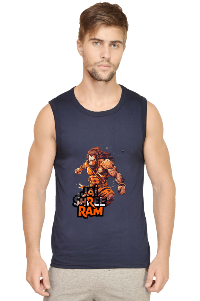 Hanuman Jai Shree Ram Round Neck Sleeveless T-Shirts for Men Vastrdhamm