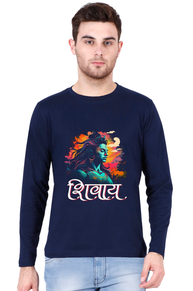 Shiv Ji Trishul Power Round Neck Full Sleeve T-Shirts for Men Vastrdhamm