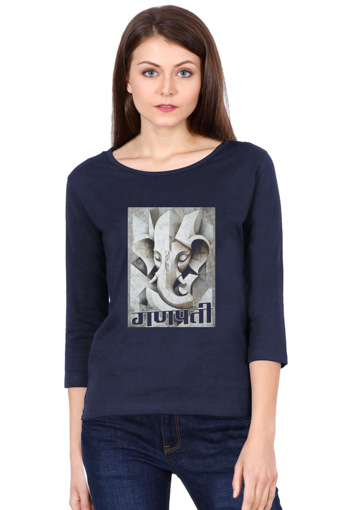 Jai Ganesha SpiritRound Neck Full Sleeve T-Shirts for Women Vastrdhamm